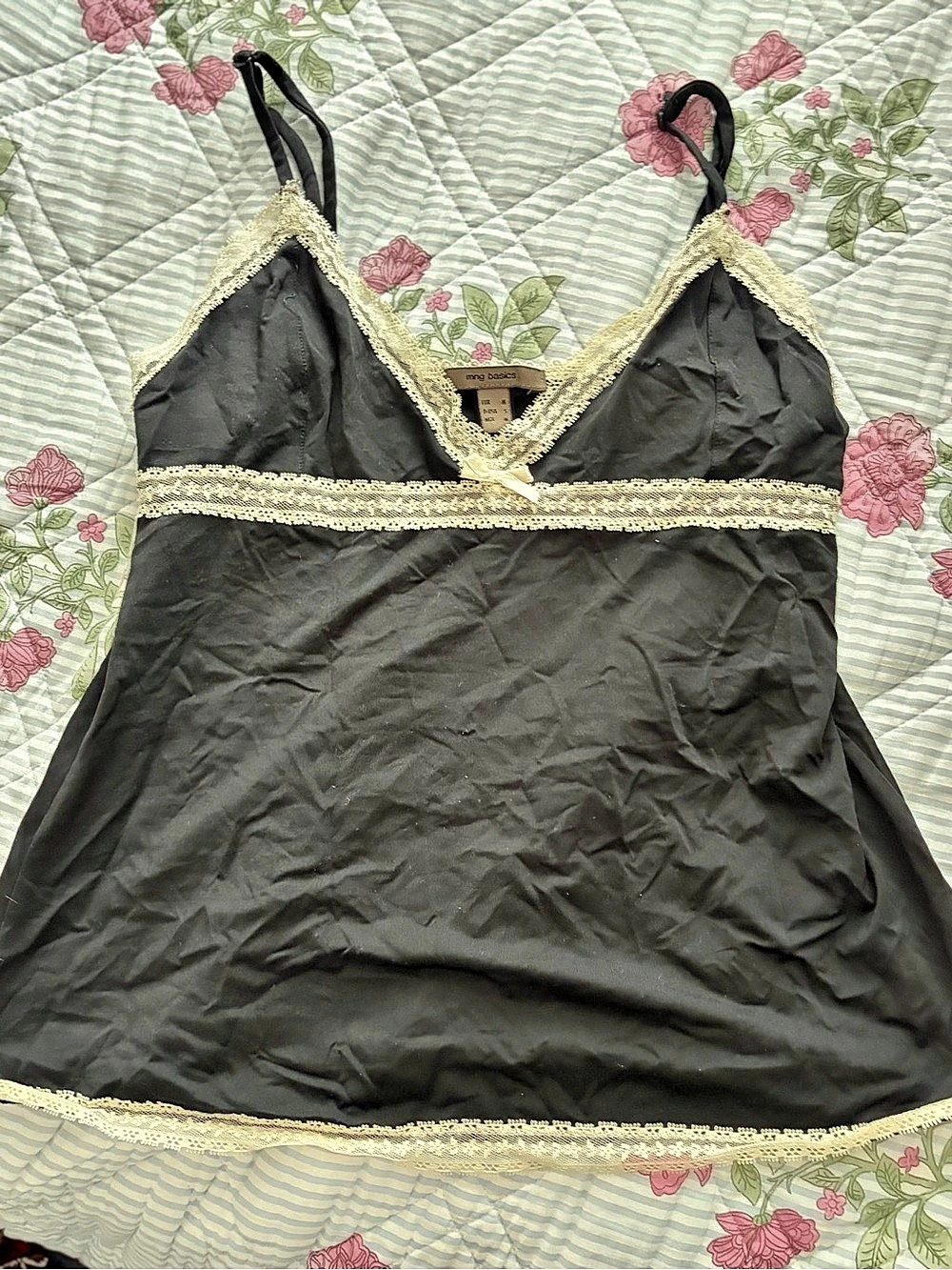 mng basics Lace Trim Chemise in Black Size Medium fits Small Like New